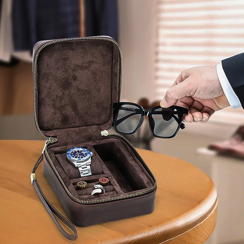Boîte de Voyage pour Montre et Boutons de Manchettes