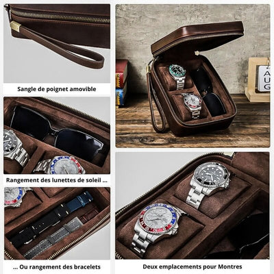 Caractéristiques pochette voyage en cuir pour montres et lunettes