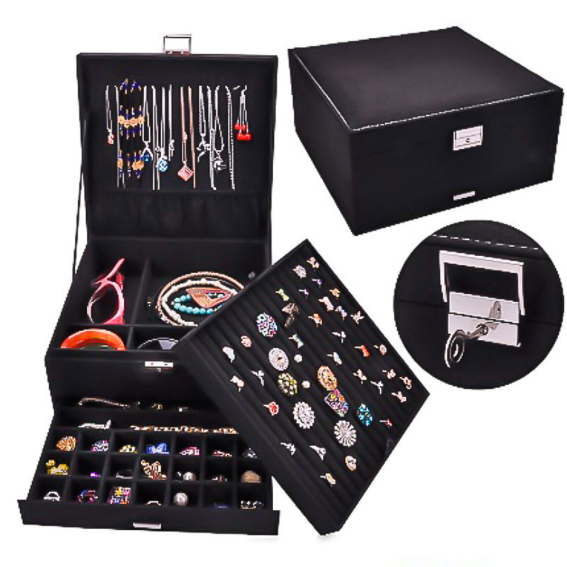 Grande Boîte à Bijoux en Velours noir avec tiroir