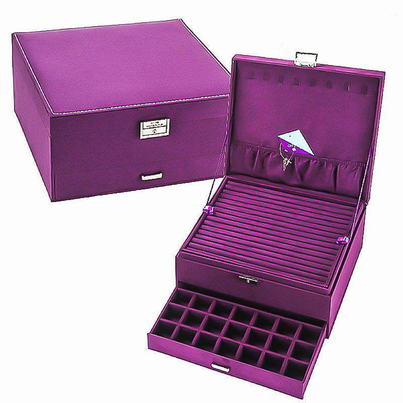 Grande Boîte à Bijoux en Velours pourpre avec tiroir