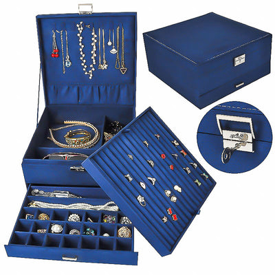Grande Boîte à Bijoux en Velours bleu marine avec tiroir