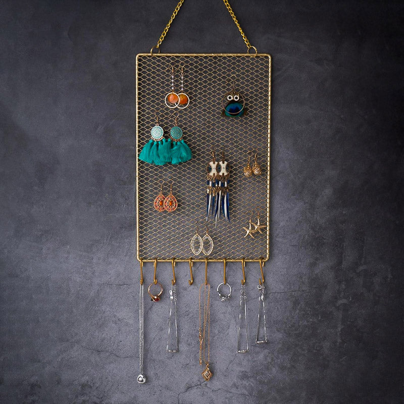 Porte-Bijoux grille Mural au format vertical accroché au mur