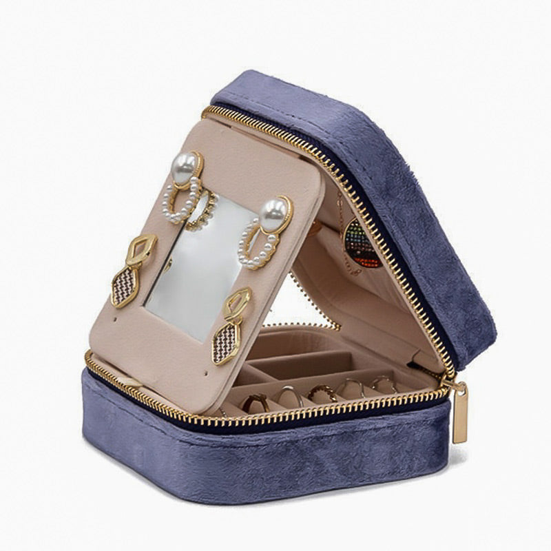 Étui de Voyage pour Bijoux en coloris Bleu avec miroir