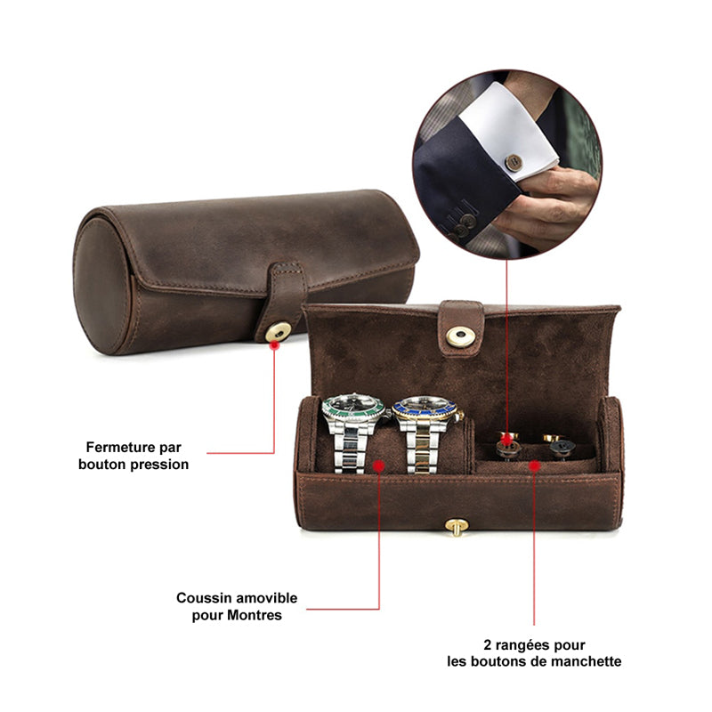 Boîte à Montres de Voyage en Cuir pour Homme