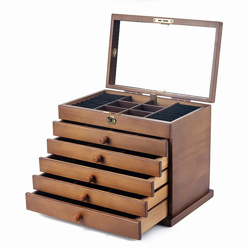 Boîte à Bijoux en Bois de Grande Contenance avec miroir et velours sombre