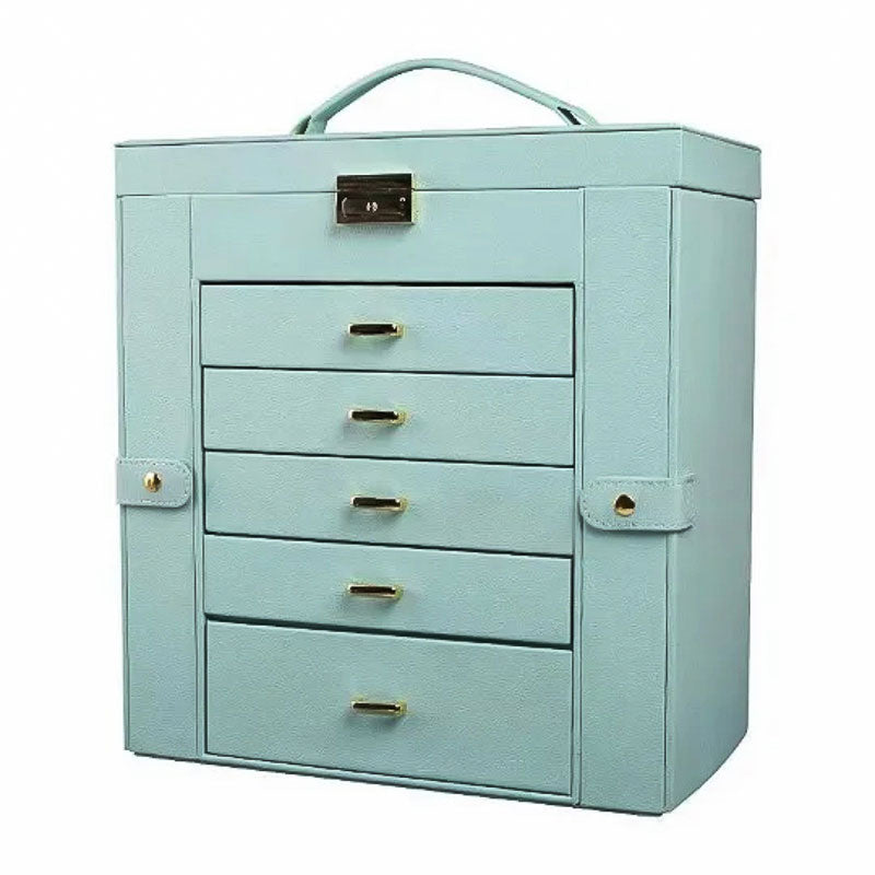 Belle Boîte à Bijoux en cuir PU bleu ciel de Grande Contenance