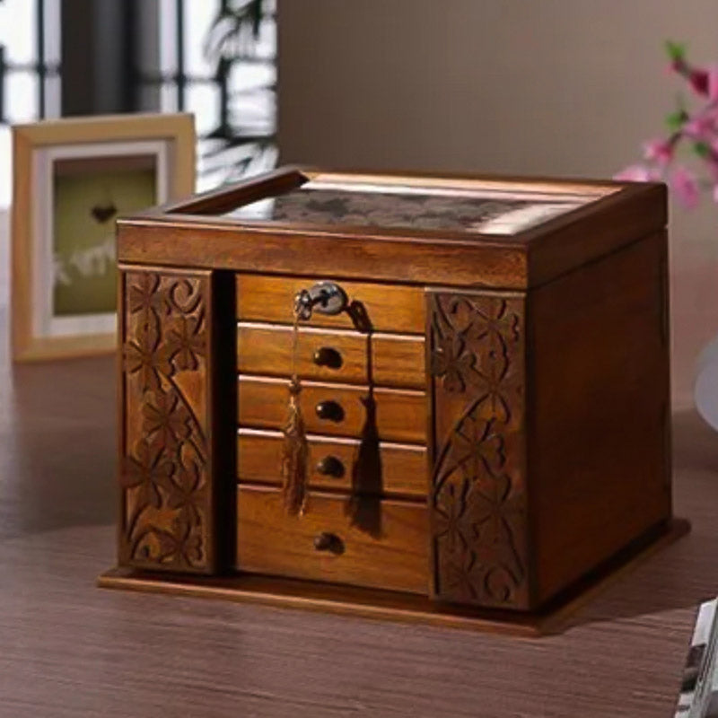 Boîte à Bijoux en Bois Ancienne couleur chêne foncé