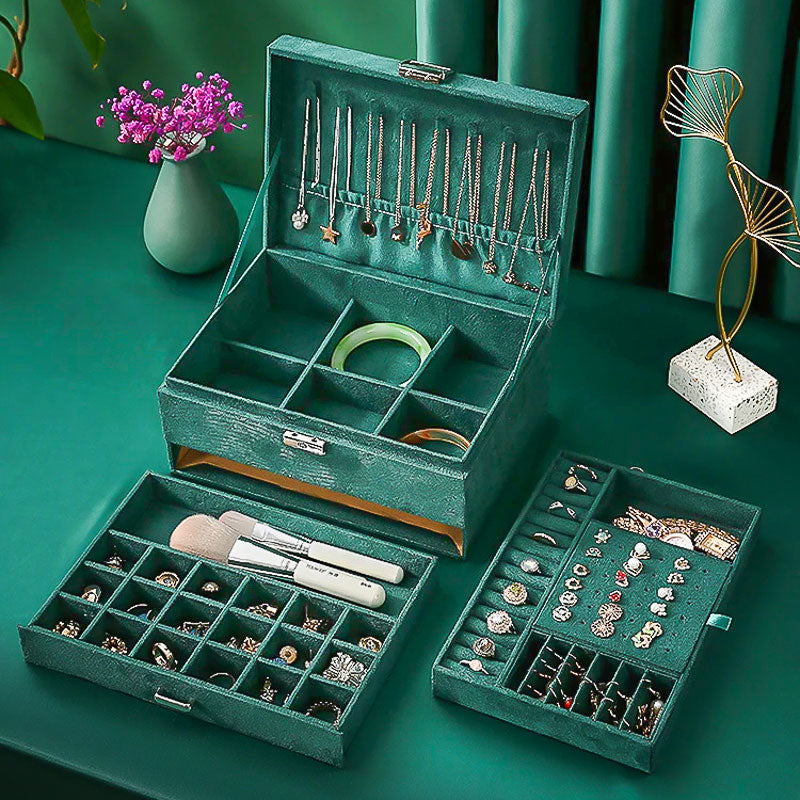 Boîte à Bijoux en Velours de grande capacité avec Tiroir