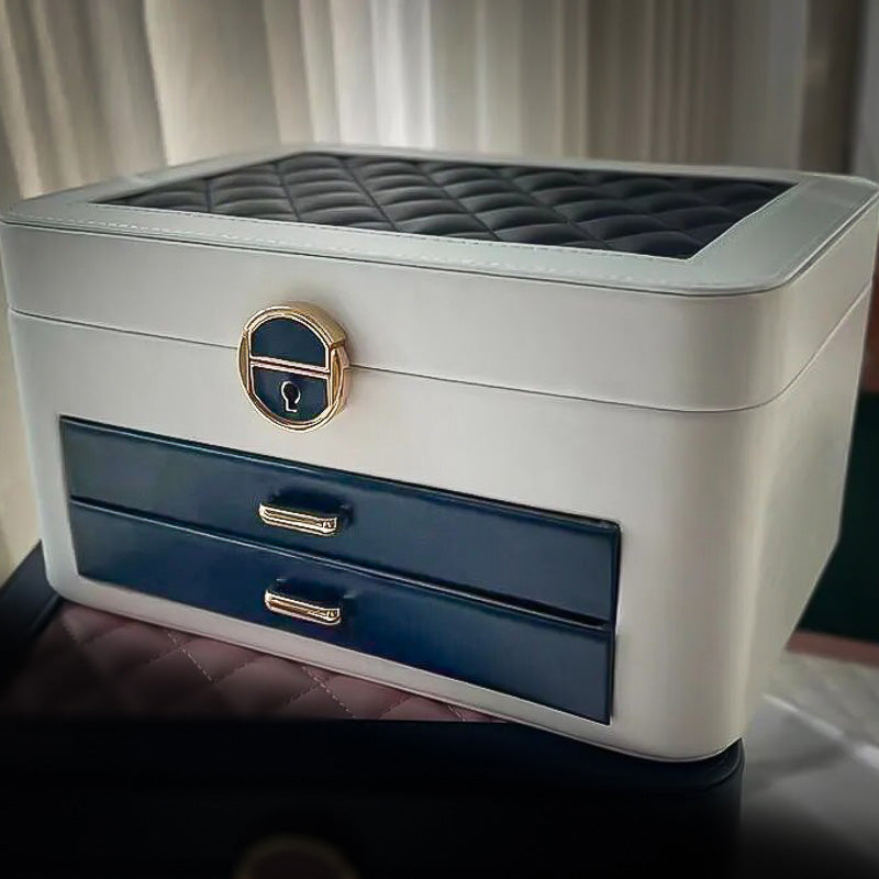 Boîte à Bijoux blanche avec tiroirs bleus