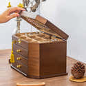 Boîte à Bijoux En Bois 5 Tiroirs - Organisateur Rangement Colliers, Boucles - Style Vintage - Dimensions 21,5x11,3x13,2 Cm - 5