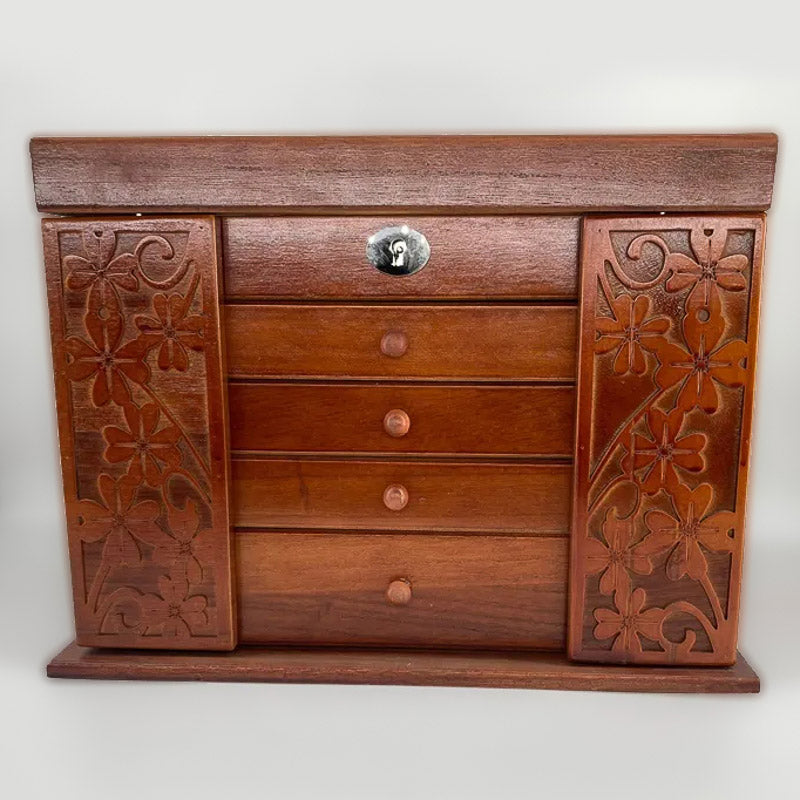 Boîte à Bijoux en Bois avec Reliefs couleur Teck