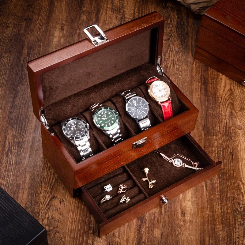 Boîte à Bijoux et Montres en Bois couleur Chêne Foncé
