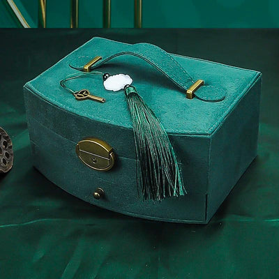 Boîte à Bijoux en Velours vert avec Tiroir et Serrure