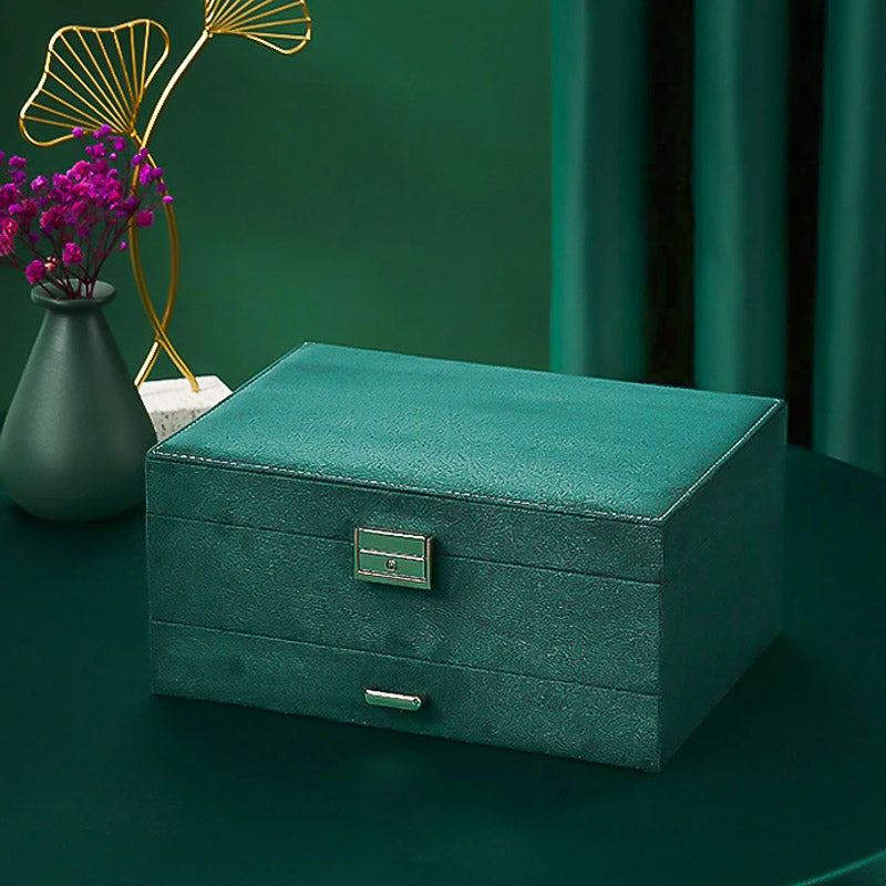 Boîte à Bijoux en Velours vert avec Tiroir