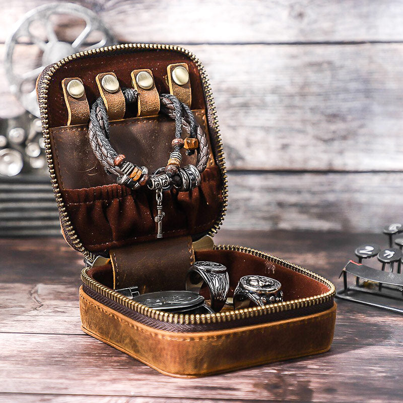 Boîte à Bijoux de Voyage en Cuir de Vachette