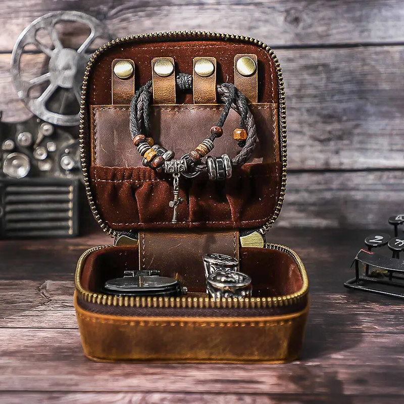 Boîte en Cuir rangement Bijoux et Montre pour Homme Voyageur