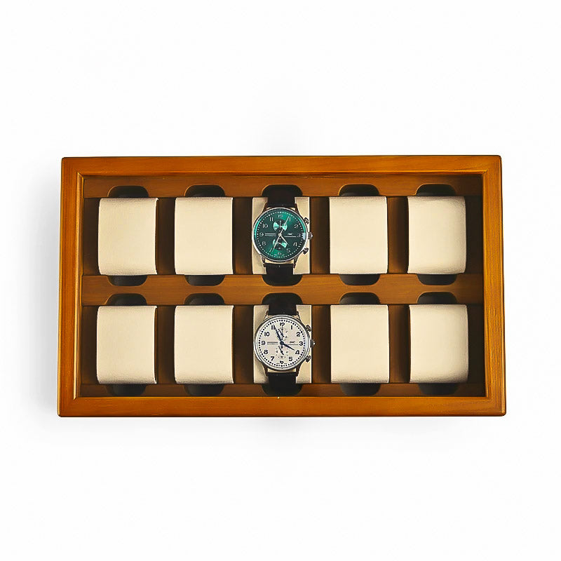 Boîte à Montres En Bois Véritable Camphre Pour Homme – 6 Grandes Montres, Élégante Vitrine Avec Verre 100% Véritable Et Coussins Amovibles