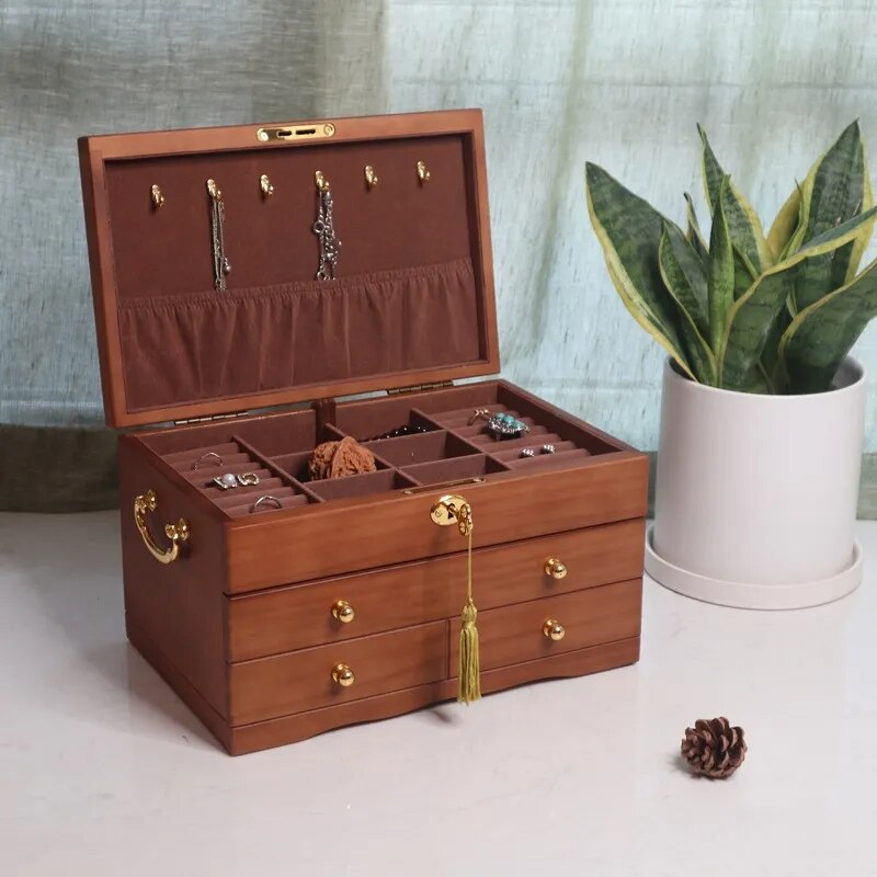 Coffret à Bijoux en Bois de style ancien avec serrure à clé