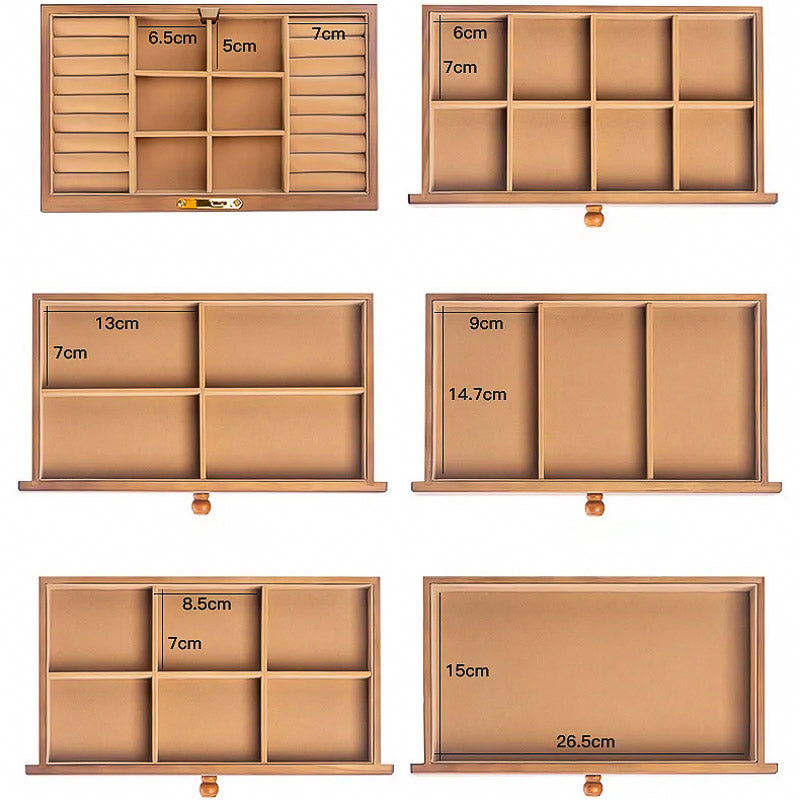 Vue détaillée des tiroirs et du plateau de la Boîte à Bijoux en Bois Grande Contenance