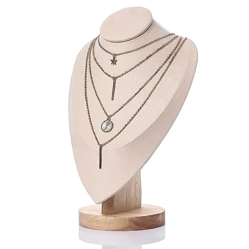 Présentoir à Collier en Velours beige Taille L