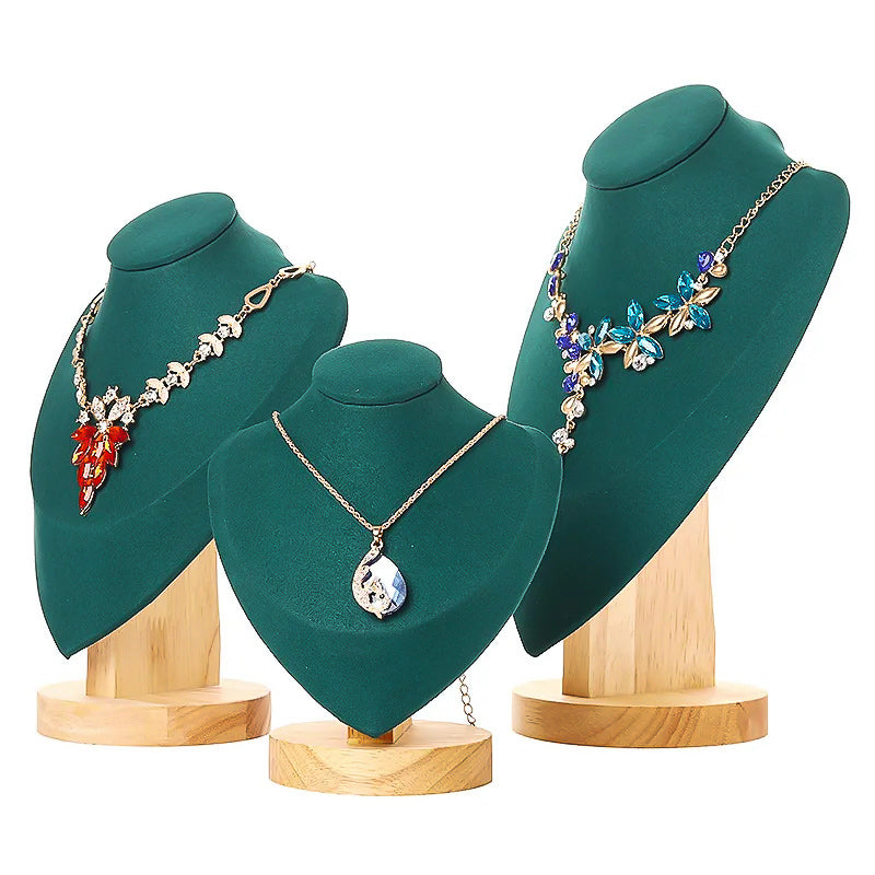 Trio de Présentoirs à Colliers en Velours vert