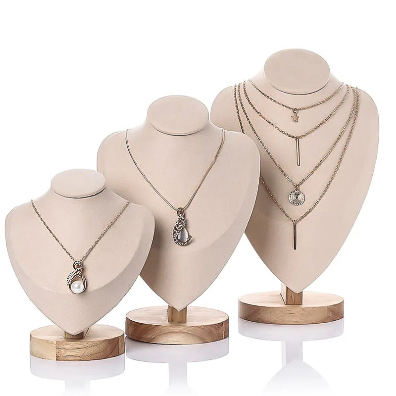 Trio de Présentoirs à Colliers en Velours beige