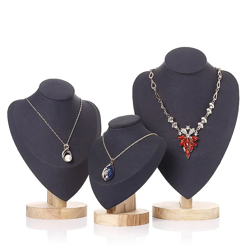 Trio de Présentoirs à Colliers en Velours gris